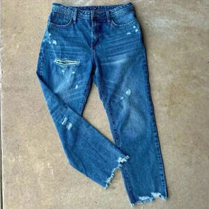 Women’s Flamingo Ankle Cropped Destressed High Waist Deniem Jeans Medium/28